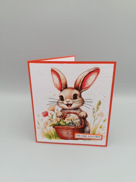 Frohe Ostern Grußkarte — Fröhliches Häschen mit Blumen